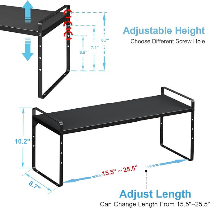 15.5 to 25.5 Inch Kitchen Cabinet Shelf Organizers，Kitchen Shelf Organizer | Adjustable Counter Organizer, Set of 4 Expandable Countertop Storage Shelves, Stackable Design, 30LBS Heavy Duty, Space Saver - Image 2