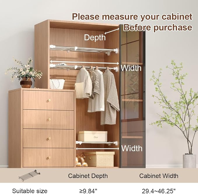 Expandable Shelf Rod Closet Tension Shelf for Closet | Tension Shelf Heavy Duty Clothes Hanger Adjustable DIY Storage Organizer Shoe Rack 29.4 - 46.25 inches - Image 6