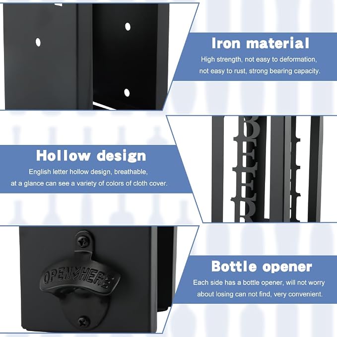 2 in 1 Can Cooler Holder with Bottle Opener, Beer Can Sleeves Storage Organizer Dispenser for Home Family Bar, Metal, 12", Cool Stuff Gifts for Men Dad(COLOR:Black) - Image 8
