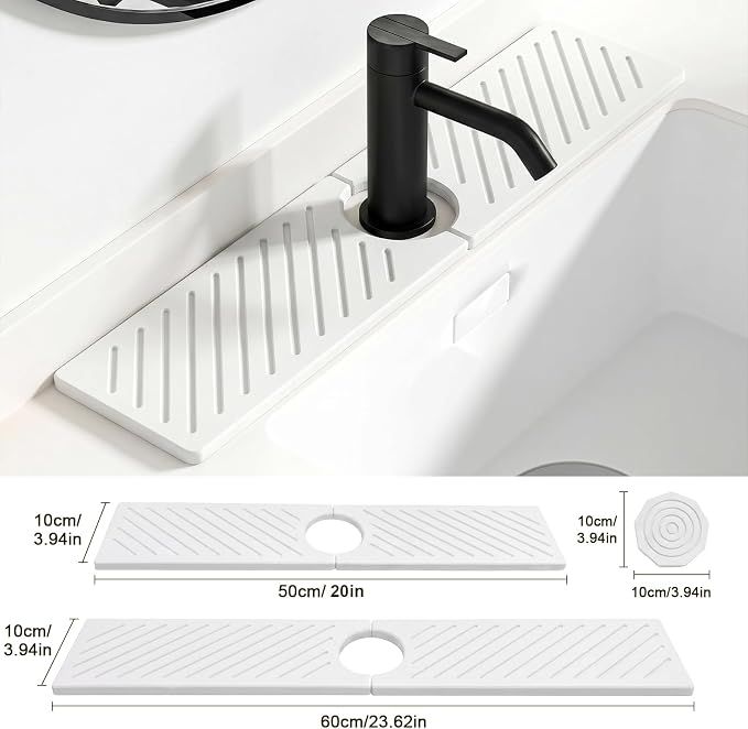 Stone Faucet Mat for Kitchen Sink,Sink Splash Guard Absorbent Drying Mat | Diatomite Fast Water Tray for Bathroom Counter,Quick Dry Sink Protector Kitchen Accessories(White, 20"×3.9") - Image 6