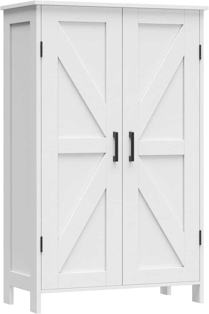 Homleke 43.3" H Farmhouse Bathroom Storage Cabinet with Adjustable Shelves | Freestanding Storage Cabinet with Barn Doors for Bathroom, Kitchen, Living Room, Dining Room & Entryway, White - Image 8