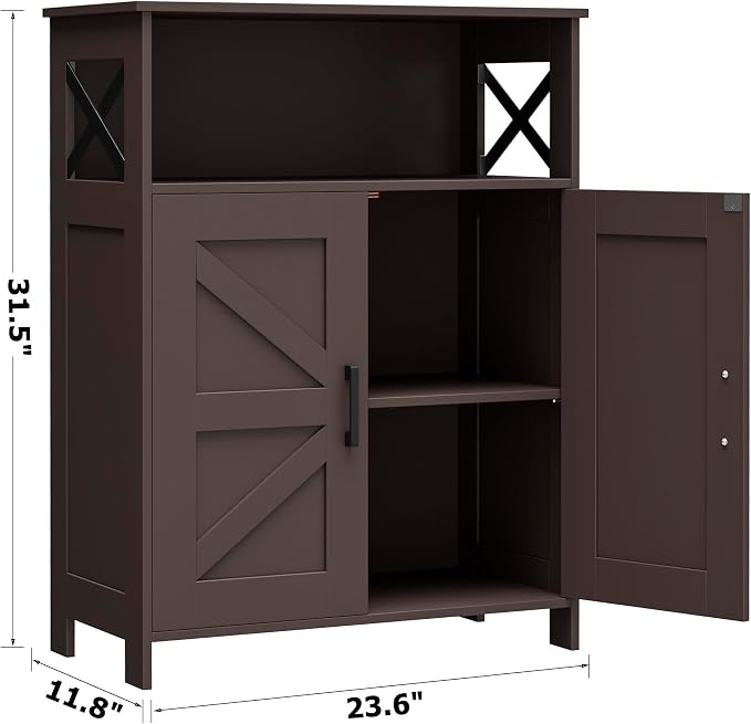 Homhedy Farmhouse Bathroom Storage Cabinet with Doors, Small Floor Cabinet | Toilet Paper Cabinet with Adjustable Shelf, Freestanding Storage Cabinet for Kitchen/Laundry/Living Room, 24"W, Brown - Image 3