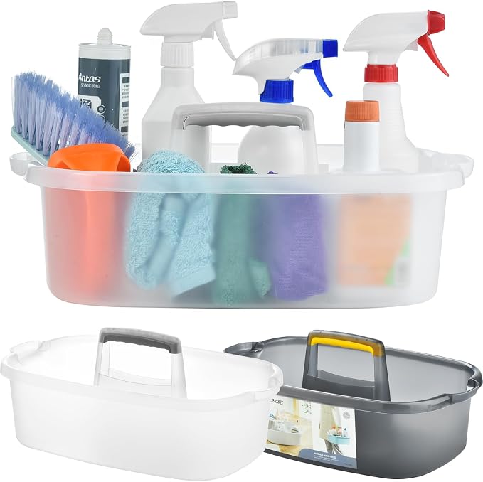 Large Cleaning Caddy with Handle, Cleaning Tool Storage Basket Organizer, Sturdy Pail Bucket Organizer, Household Bucket for Cleaning Supplies - Clear - Image 7