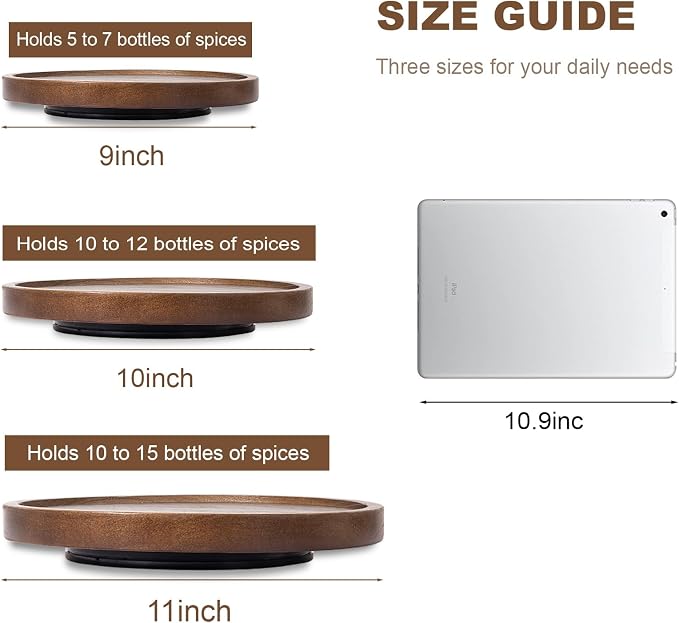 Wood Lazy Susan Organizer Kitchen Turntable for Cabinet Farmhouse Bathroom Decor Round Decorative Tray for Vanity, Counter, Sink, Coffee Table, 11 Inch, Walnut | Waterpoof, Easy clean, Non-slip, Rotating Wooden Decorative Pantry Table Tray for Seasonin... - Image 6