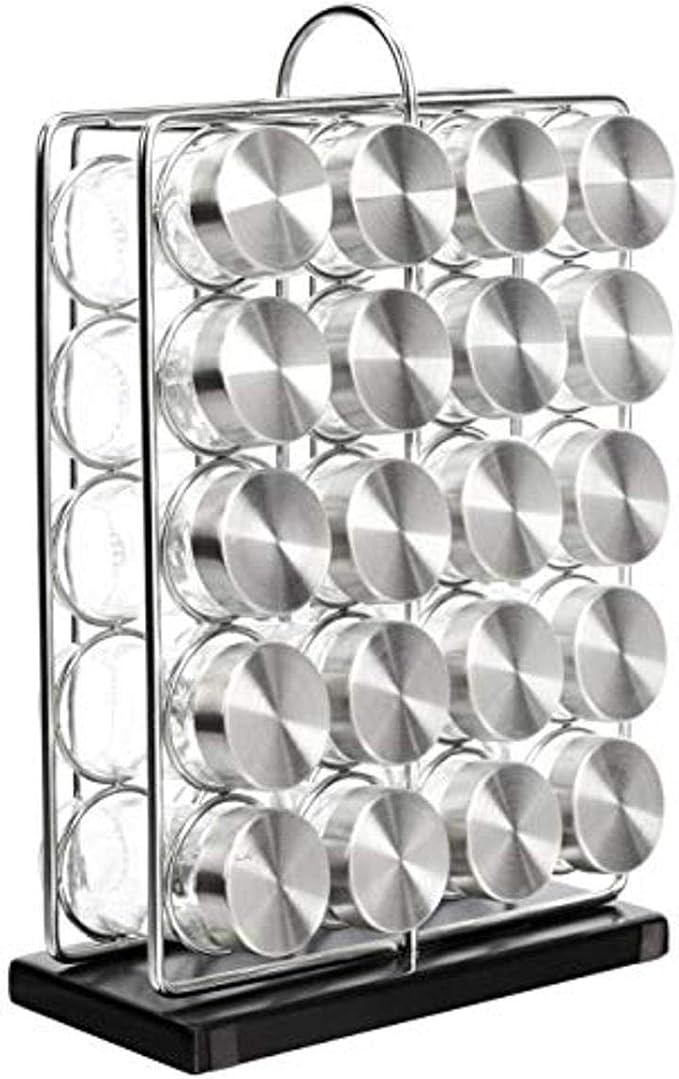 Amazon Basics 20 Jars Spice Rack Organizer, Space-Saving Kitchen Organizer with Glass Spice Jars, Sturdy, Silver by AmazonBasics