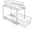 2-Tier Pull Out Organizer Under Sink Sliding Cabinet Rack,Sliver | Stackable sliding basket metal organizer with adjustable height and anti slip pad. Ideal for under sink or cabinet storage. by AIYAKA