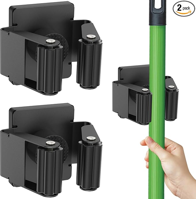 Strong Magnetic Mop Broom Holder, 2 Pack | Heavy Duty Magnetic Mop Hanger, For Refrigerators,Laundry Room Garage Kitchen Workshops by SKNOOYLIGHT