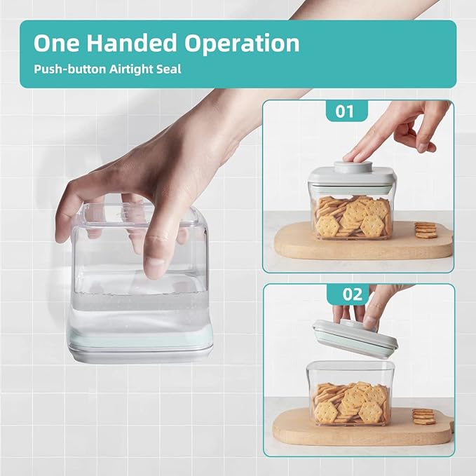 Airtight Container Set (1000ml 4 Pcs) Stackable One Press Openning Food Containers for Snacks Sugar Salt Herbs Spices Coffee Bean Formula Popcorn BPA-Free Tight Seal - Clear (1.0 QT * 4) - Image 3
