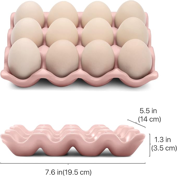 Flexzion Ceramic 12 Cups Egg Tray - Whole Dozen Porcelain Egg Holder Container Keeper Storage Organizer Decorative Serving Stand Serveware for Refrigerator Fridge Countertop Display Kitchen (Pink) - Image 7