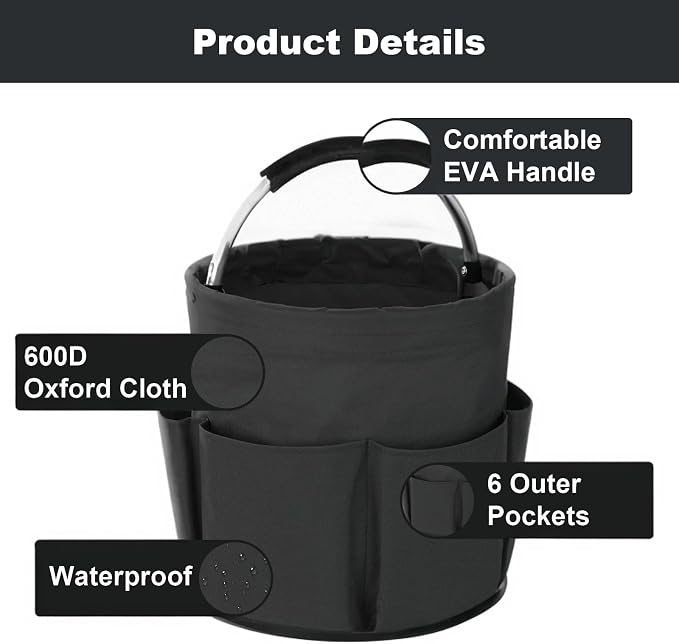 Cleaning Caddy with Handle, Cleaning Products Organiser, 17L Foldable Storage Basket, Cleaning Caddy Organiser, Portable Multi Cleaning Bucket Bag for Home, Garden (Black) - Image 5