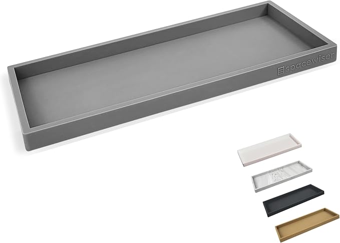 Countertop and Vanity Tray - 11.7" Silicone Bathroom Counter Tray, Dish Soap Trays for Kitchen Counter, Sink Organizer Caddy Accessories, Drawer Toilet Plant Shower Makeup Mat Oil Holder by Spacewiser