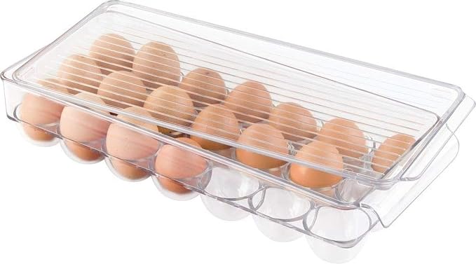 iDesign Clear Plastic Egg Holder for Fridge with Lid, 21 Egg | Storage Container, Organizer Bin by iDesign