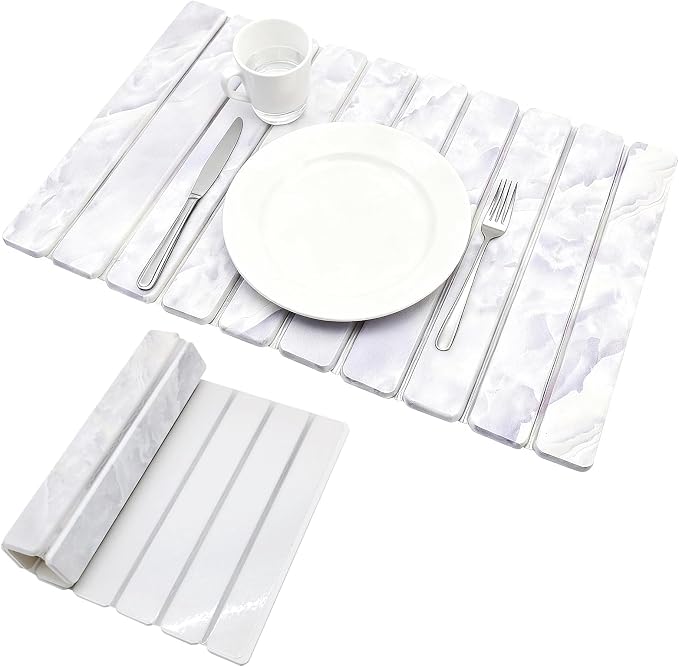 Elegant Grey Marble Drying Mat, Collapsible & Extra Large Absorbent Diatomite Stone Tray for Kitchen Counter, Quick Dry Dish Drying Pad for Dishes, Cups, Pots & Utensils 24”x16” by PEAKCLOUDS