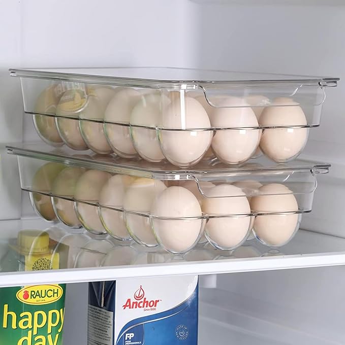 Egg Holder for fridge with Lid, Clear Plastic Egg Storage Container Refrigerator Organizer Bins, Stackable Tray Holds 18 Eggs Trays Storage (1 pack, 18 Eggs) - Image 3