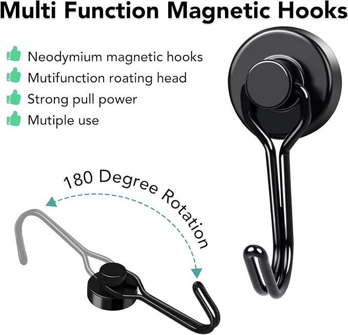 Magnetic Hooks 28 Pack 40Lbs Heavy Duty Neodymium Magnet Hook | Black Magnetic Swivel Hooks for Hanging Rust Proof Strong Magnets with Hook for Storage - Image 5