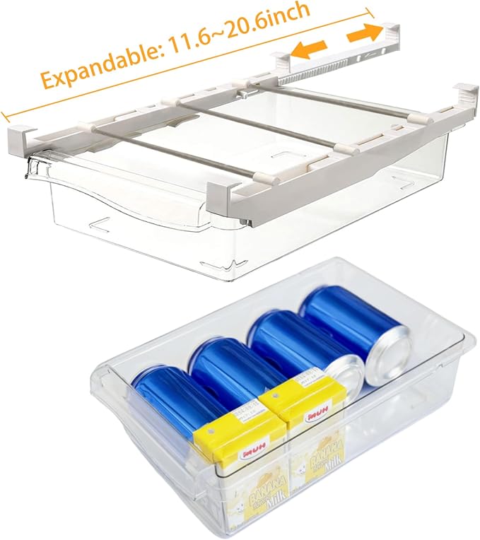 URALFA 2PCS Fridge Drawer Organizer and Egg Holder For Refrigerator | Adjustable Fridge Under Shelf Drawer, Hanging Fridge Sliding Drawer, Refrigerator Storage Containers for Egg, Fruit, Cheese - Image 3
