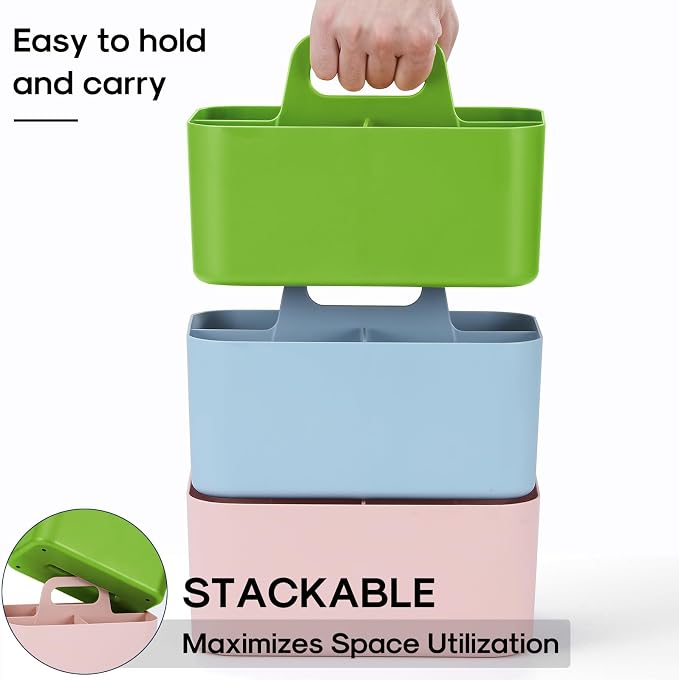 Multiuse Caddy Organizer with Handle, Portable Divided Plastic Tote Bin - Art Craft, Stationary Pen Marker Crayons, Makeup Hair Supplies Storage - Bathroom, Classroom, Dorm, Office, Desk Holder -Green - Image 7