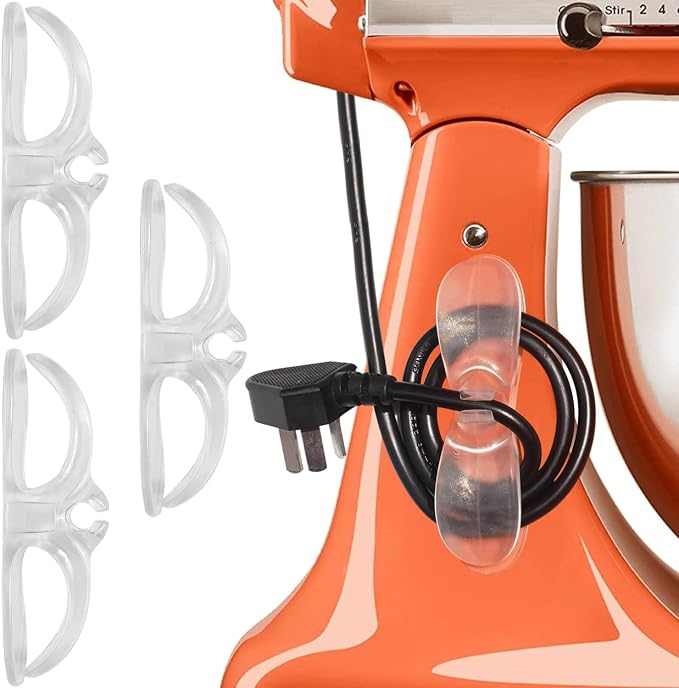 Cord Organizer Kitchen Appliances, Clear Holder for Stand Mixer, 3PCS Self Adhesive Stick On Cable Wrap Keeper Hook, Electric Wire Hider, Silicone Compatible Accessories with KitchenAid by AFunCrafter