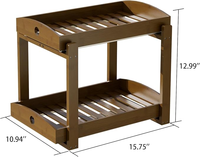 Bamboo Under Sink Organizer 2 Tier Pull Out Cabinet Storage Drawer - Image 3