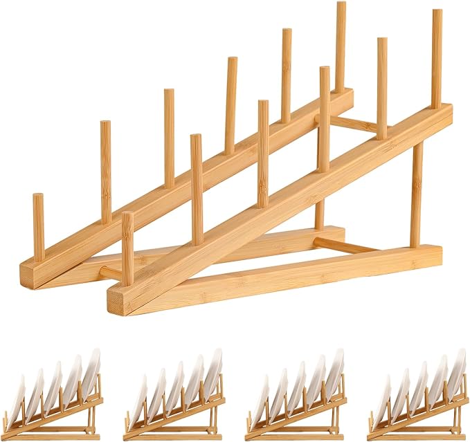 5 Pack Plate Stands For Display, Wooden Multi Plate Holder Organizer | 5-Tier Craft Show Vendor Counter Display Rack for Tabletop Book, Art Prints, Platter and Cabinet Organization by SRYESA