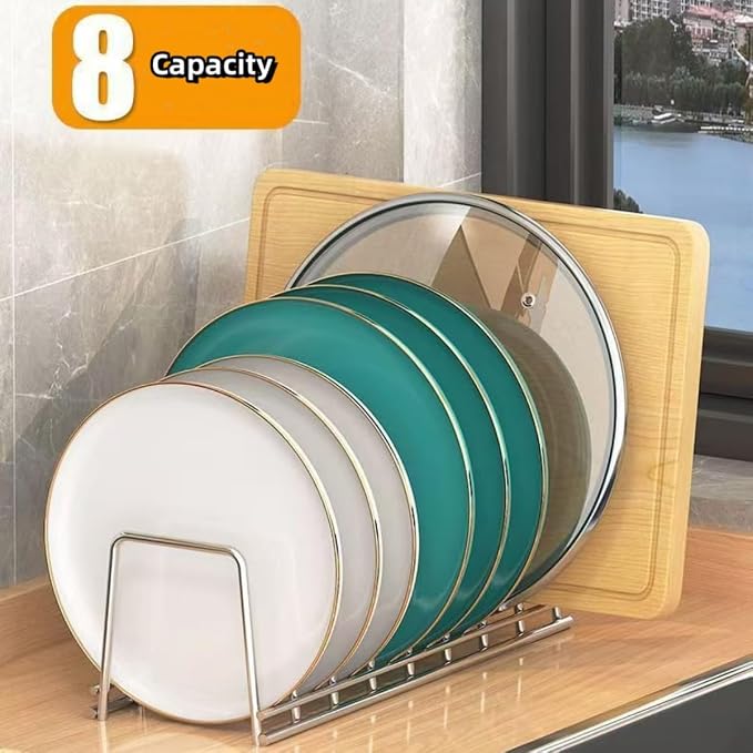 Dish Rack Plates Holder 2 Pack set, Plate organizer for cabinet space saver, Pan lid organizer, Kitchen Storage Cabinet Organizer for Plates/bowls/cups/lids/cutting boards/spatulas - Image 5