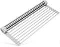 17.5 x 13.1 Inch Roll-Up Dish Drying Rack, Fits Across Sink Openings up to 16.5 Inches, Heavy-Duty Premium Silicone, Strong Support, Non-Slip, Heat-Resistant, Warm Gray by Surpahs