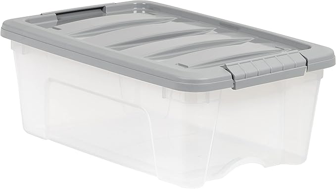 Amazon Basics Plastic Storage Containers with Secure Latching Lids, Stackable Organization Bins, Clear/Grey, 12 Quart, Set of 6 - Image 3
