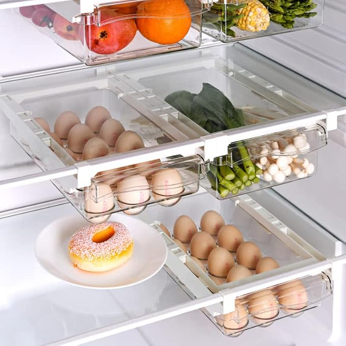 IVAILEX Egg Holder for Refrigerator, Fridge Egg Storage Tray, Clear Plastic Egg Drawer for Refrigerator, Space Saver Egg Storage Container & Organizer - Image 6