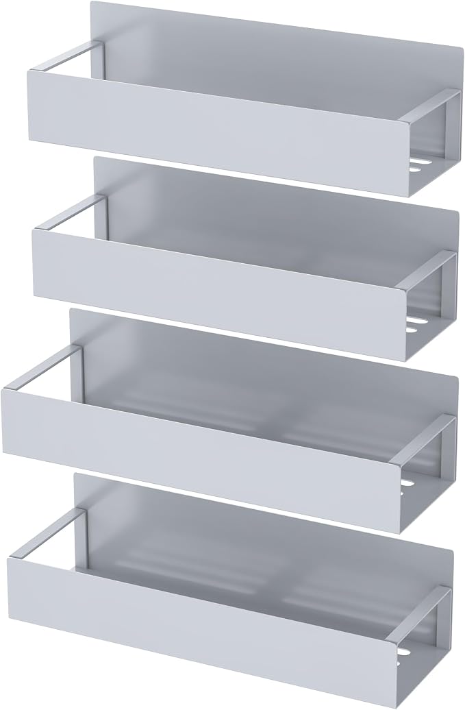 4 Pack Magnetic Spice Storage Rack Organizer for Refrigerator and Oven, Gray Fridge Organizers and Storage | Magnetic Shelves Heavy Duty for Fridge in Kitchen, Seasoning Storage Organizer, For Oven Washer and Dryer, For Heavier Items - Image 5