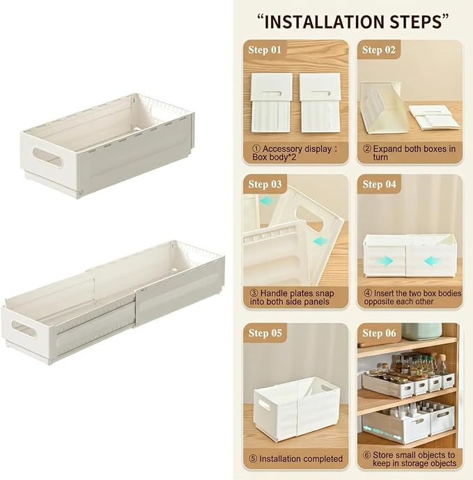 2 Pack Expandable Plastic Storage Boxes, Multi-Purpose Folding Organizer, Drawer Storage Divider For Bedroom, Kitchen And Snack Storage (m) - Image 5