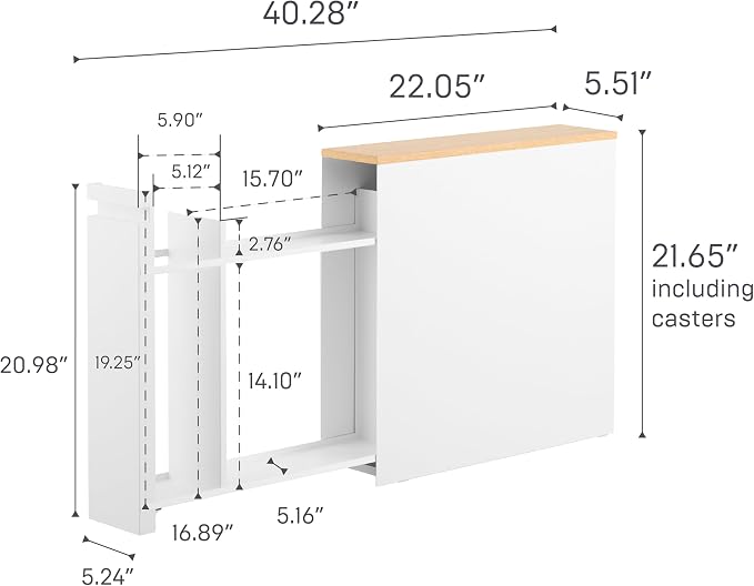 Yamazaki Home Pull-Out Bathroom Storage Cabinet with Wood Top, White | Slim space-saving bathroom storage cabinet with a natural wood top. Clever pull-out design. Holds 12 rolls of toilet paper. - Image 10