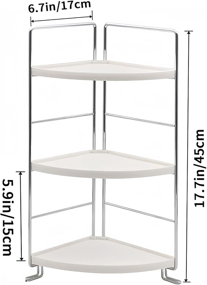 3-Tier Corner Shelf Bathroom Counter Organizer, White | Multi-Space Storage Tray, Holds Spices, Cosmetics, Lotion, Space-Saving for Sink, Vanity and Kitchen - Image 3