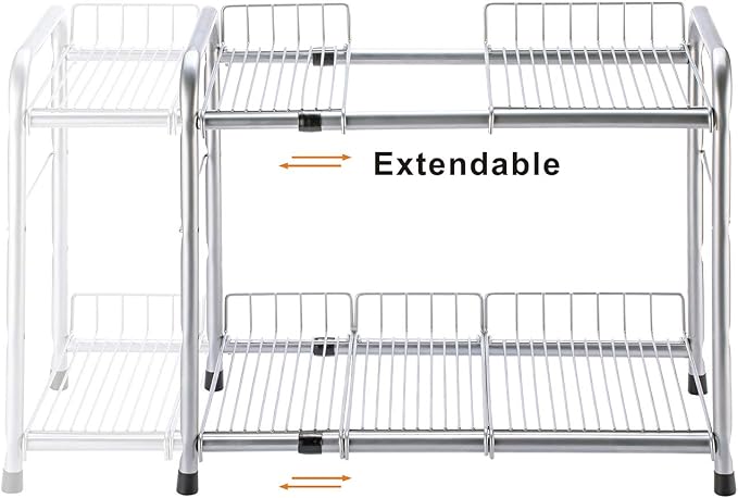 FlagShip 2 Tier Under Sink Organizers and Storage Rack Expandable Cabinet Shelf for Kitchen Bathroom Silver (17-25 inches) - Image 3