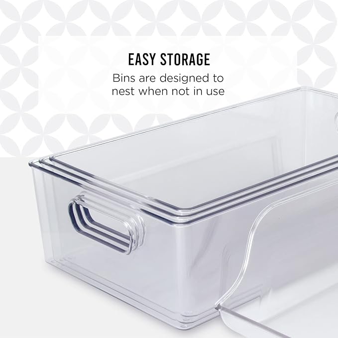 Copco Clear Narrow Storage Bin with Built-In Handles - Refrigerator Organizer, Pantry Organizers and Storage, Bathroom Organizer, Kitchen Organizers and Storage, Hand Wash - Image 2