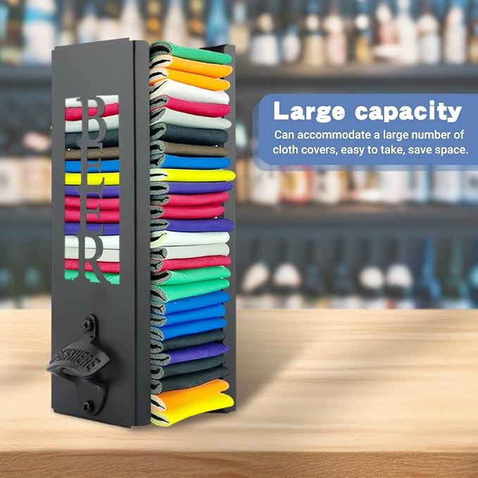 2 in 1 Can Cooler Holder with Bottle Opener, Beer Can Sleeves Storage Organizer Dispenser for Home Family Bar, Metal, 12", Cool Stuff Gifts for Men Dad(COLOR:Black) - Image 4