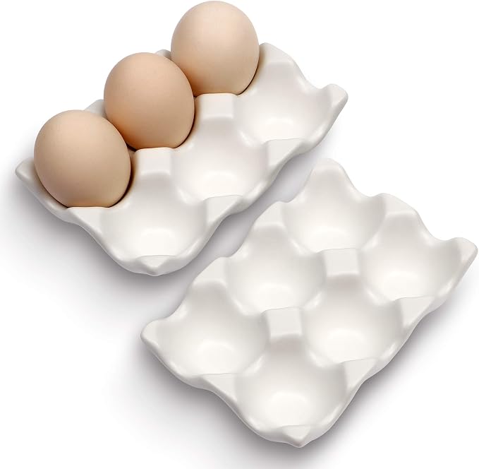 6 Cups Egg Tray Serveware, Eggs Dispenser, Egg Holder Set Kitchen Restaurant Fridge Storage Decorative Accessory (White,2 pack) by AbbyCindy