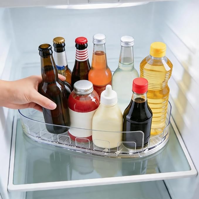 Fridge Turntable Organizer, 360° Rotating Fridge Organizer for Cabinet Tabletop, Clear Turntable Storage Bin for Refrigerator Pantry (33x21.5cm) - Image 2