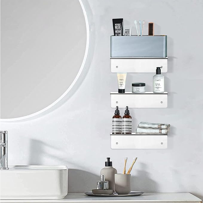 9 Inch Clear Acrylic Floating Shelf, No Drill Adhesive Wall Shelf Set of 2 for Storage, Floating Shelves Damage-Free Expand Wall Space for Living Room, Office, Gaming Room, Bathroom - Image 2