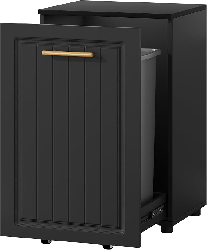 ZIFTY 10 Gallon Pull Out Trash Can Cabinet Kitchen, Laundry Hamper, Black | Freestanding Kitchen Cabinet, Hidden Waste Bin, Pet Proof, Wooden Garbage Recycling, Modern Farmhouse Waste Bin Furniture by ZIFTY