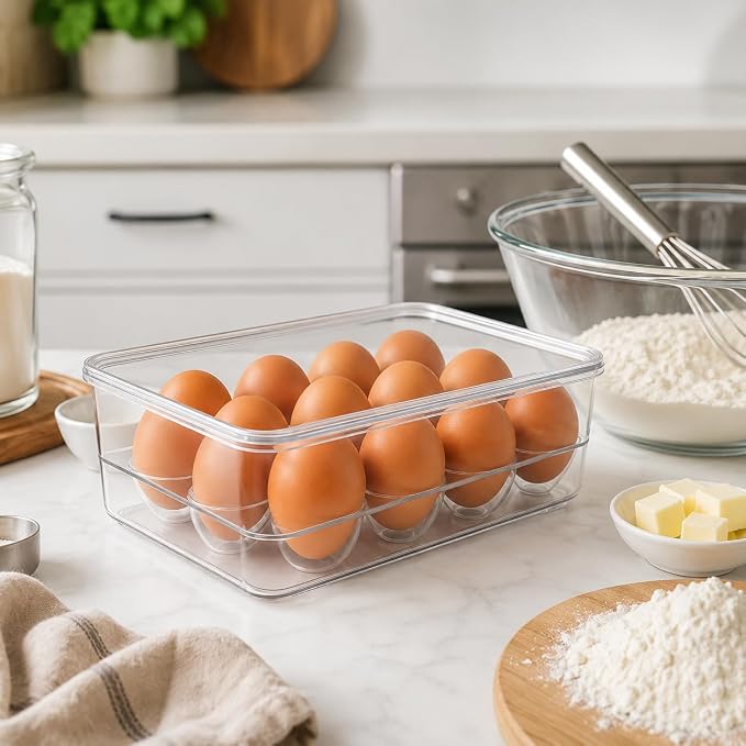Dependable Industries inc. Essentials Stackable Plastic Egg Holder for Refrigerator with Lid – Clear 12 Count Fridge Egg Container, BPA Free Egg Storage Organizer Bin - Image 5