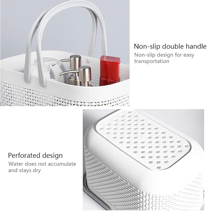 Plastic Portable Shower Caddy Basket, Storage Organizer, White, 3Pack | Bottom Drain Holes, Keep Dry, Sturdy and Durable, Easy to Carry for Bathroom, Kitchen, Dorm Room, RV, College - Image 3
