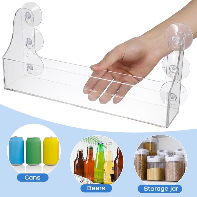 1PCS Fridge Drink Organizer Suction Cup Acrylic Refrigerator Soda Can Holder Transparent Beverage Storage Shelf for Fridge Door and Kitchen Wall 14.05x5.78x2.75 Inch - Image 5
