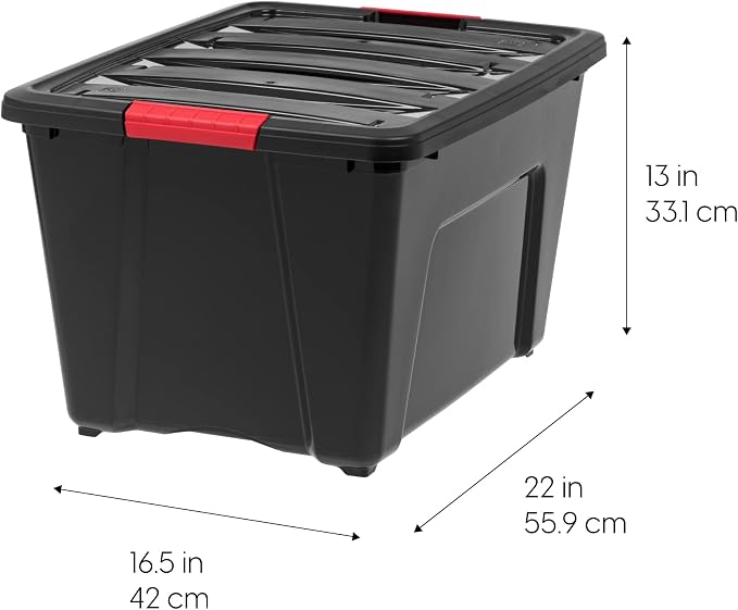 IRIS USA 4-Pack 54 Quart Storage Bins with Lids, Black | Black finish conceals stored items. Perfect for moving, blankets, clothing, and garage storage. Nestable design saves space - Image 2