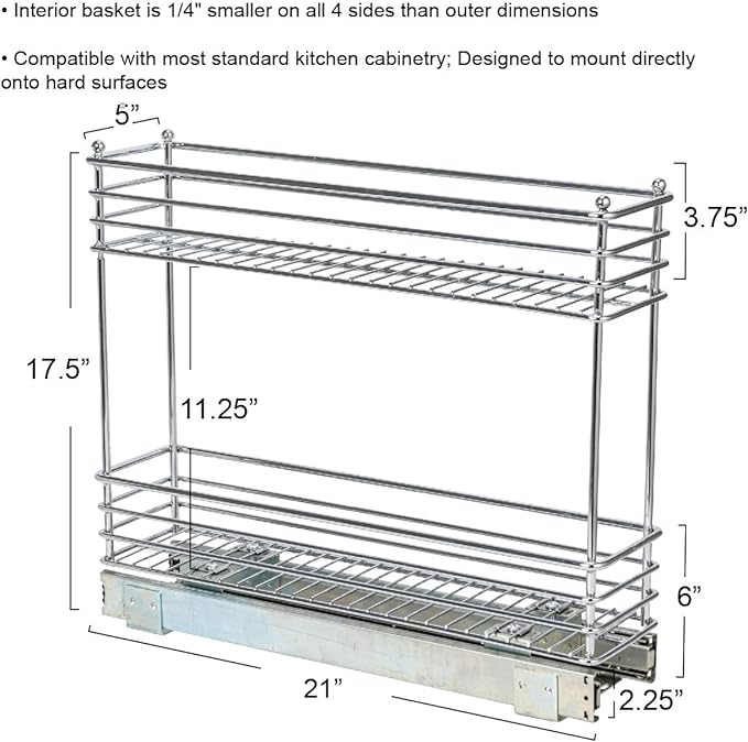 Household Essentials Chrome 2-Tier Sliding Cabinet Organizer, 5" - Image 2