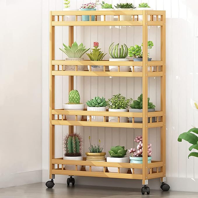4-Tier Bamboo Utility Kitchen Rolling Cart Trolley Island Storage Shelf | (23.6" L X 7.1" W X 37.8" H) Wood Removable Multi-Layer Rack on Wheels - Image 5