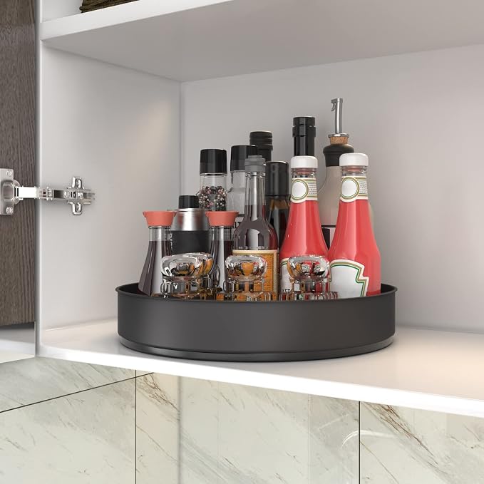 VAEHOLD Lazy Susan Stainless Steel Black Spice Rack Turntable for Pantry Cabinet - Decorative Trays Storage Containers Organizer for Kitchen Cabinet, Snacks, Bathroom (12 inches) - Image 3