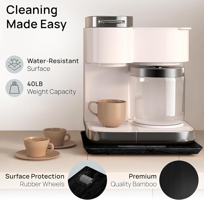 Ibyx Appliance Slider, Sliding Tray for Coffee Maker, 12x16 in, Black | For Coffee Maker & Heavy Kitchen Appliances, Easy Slide, Made of Premium Bamboo, Space-Saving Kitchen Organizer 40lb Capacity - Image 4