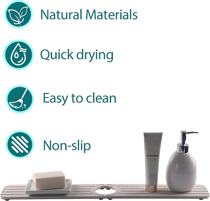 Water Absorbing Stone Kitchen Sink Mat Faucet Splash Guard for Bathroom | Quick Dry, Raised Feet, Diatomaceous Earth, Stone Faucet Mat, Sink Protector for Counter, Sink Accessories, Bathroom Decor - Image 4