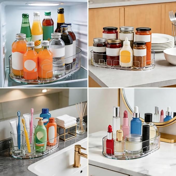 Fridge Turntable Organizer, 360° Rotating Fridge Organizer for Cabinet Tabletop, Clear Turntable Storage Bin for Refrigerator Pantry (33x21.5cm) - Image 6
