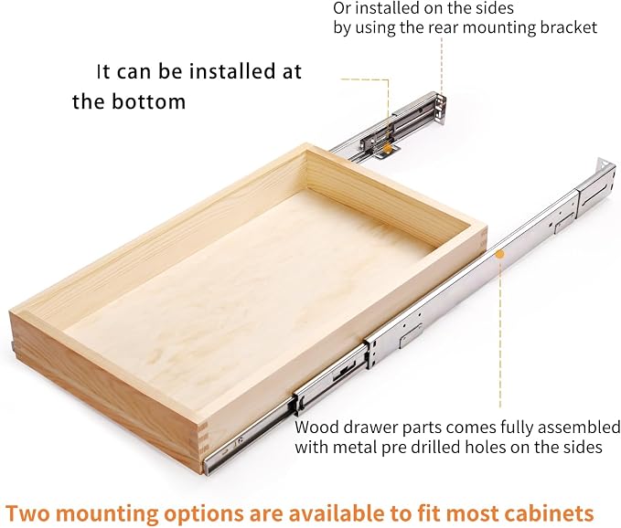 32''W x 21''D x 3''H Pull Out Cabinet Drawer Soft Close Slide Out Wood Organizer for Kitchen, Finished, Bottom and Side Assembly (Wood Drawer Part Width is 31inch) - Image 5